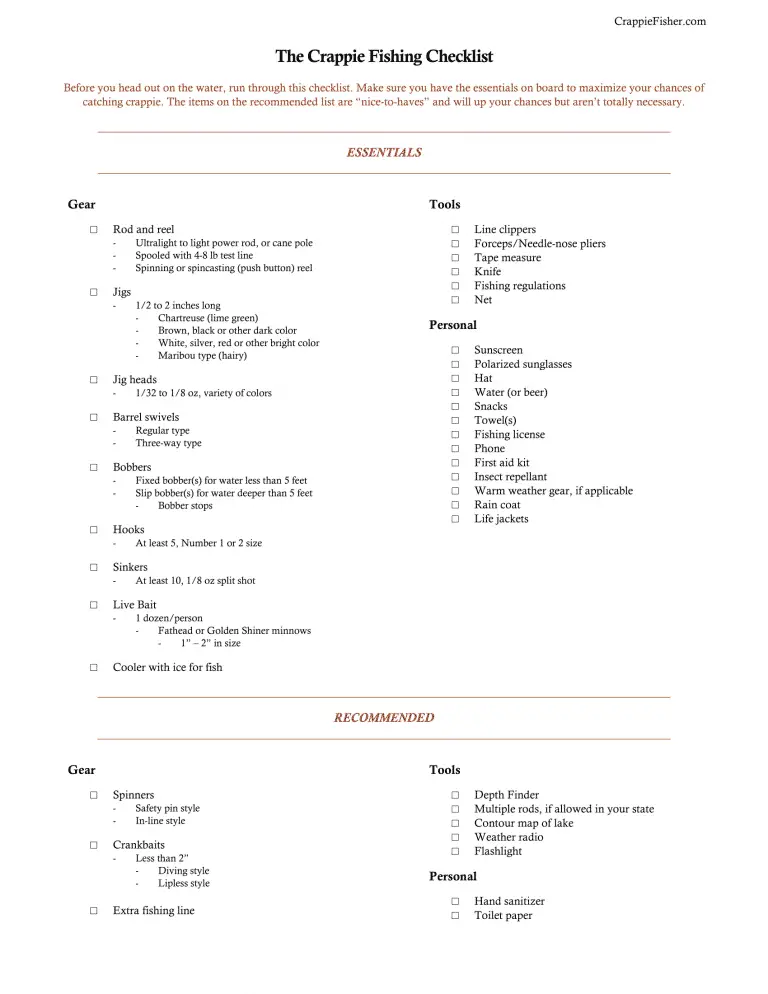 The Crappie Fishing Checklist - Never leave home without it!