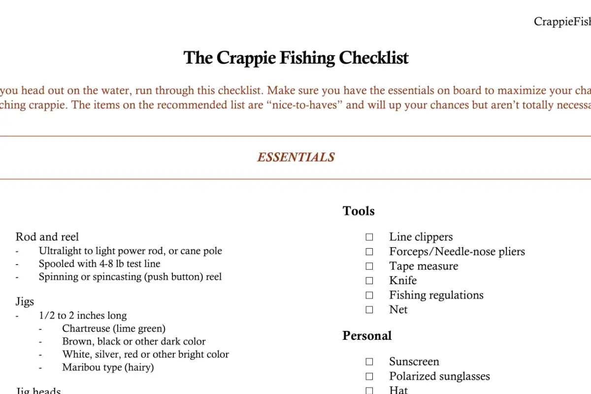 a checklist to run through before crappie fishing
