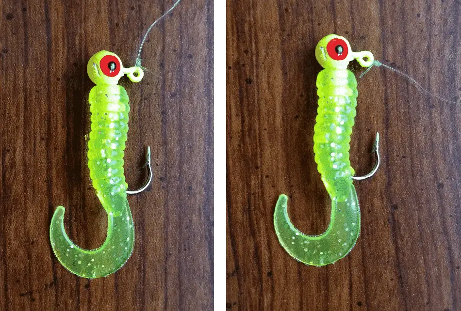 incorrect and correct jig head knot placement is important when jigging for crappie