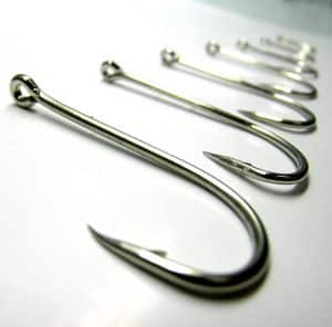 row of fishing hooks